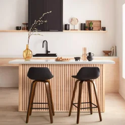 Faux Leather and Walnut Wood Bar Stool