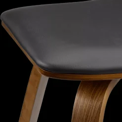 Faux Leather and Walnut Wood Backless Stool