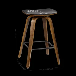 Faux Leather and Walnut Wood Backless Stool