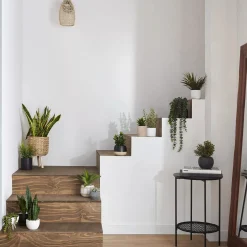 Faux Rattan Ceramic Pot with Artificial Plant