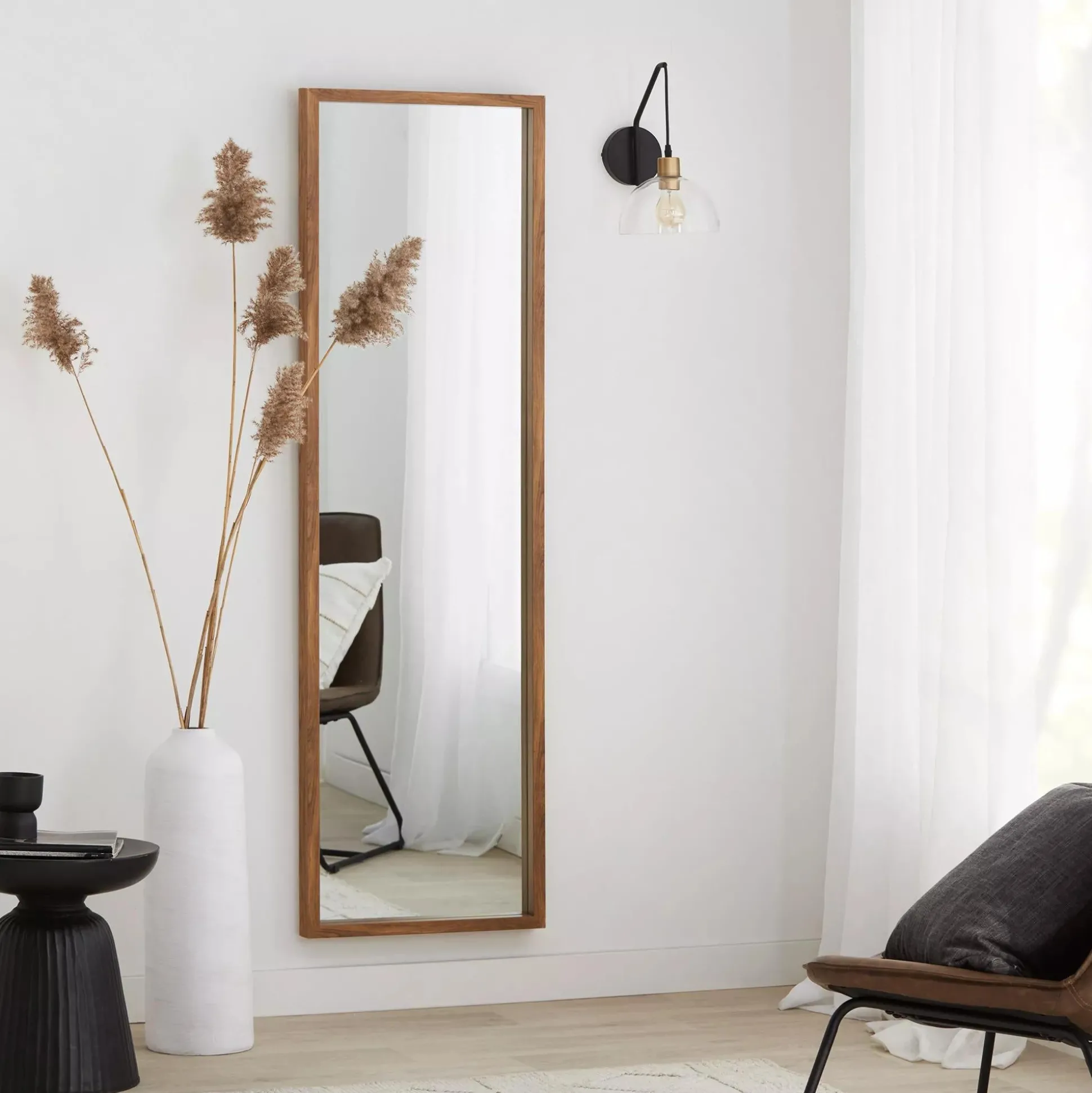 Full-Length Mirror with Wood-Like Frame