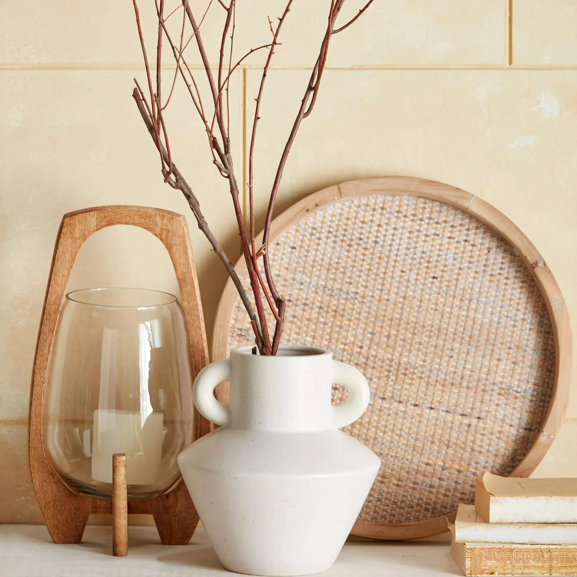 Glass Candle Holder with Wooden Base