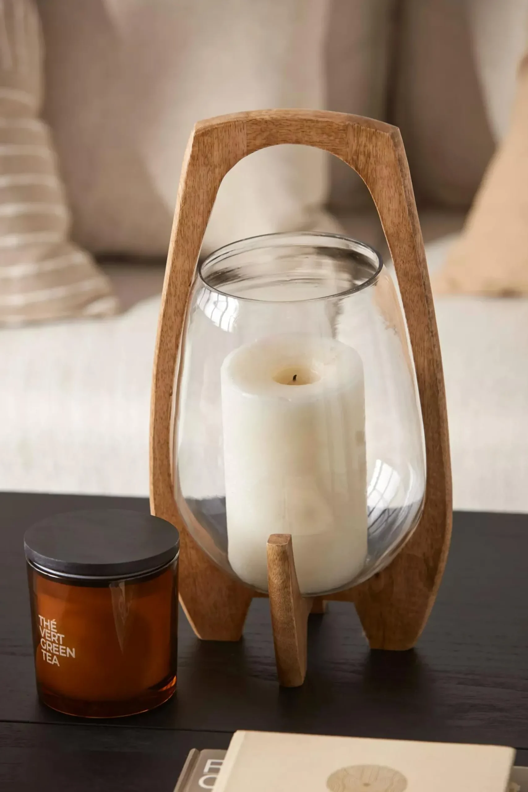 Glass Candle Holder with Wooden Base