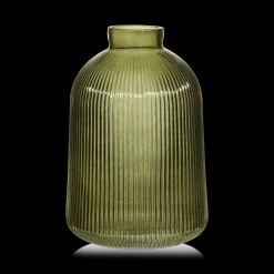 Green Ribbed Glass Table Vase
