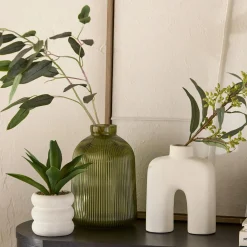 Green Ribbed Glass Table Vase