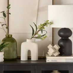 Green Ribbed Glass Table Vase