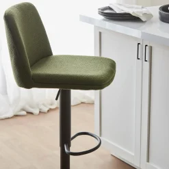Khaki Fabric and Metal Adjustable Bar Stool