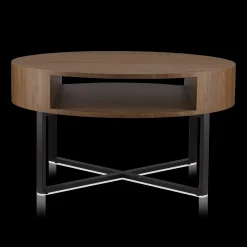 Metal and Walnut Veneer Round Coffee Table