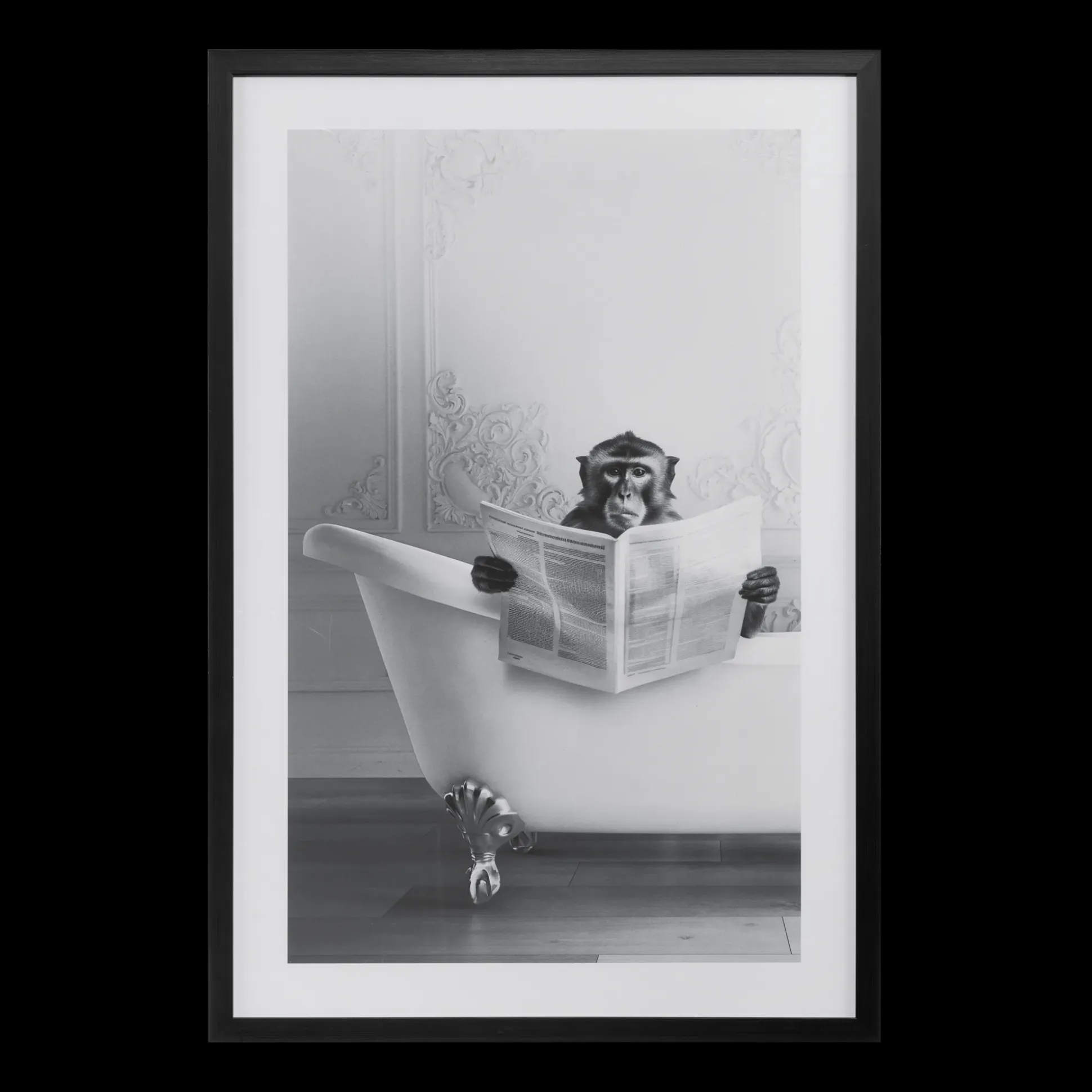 Monkey in Bathtub Printed Framed Canvas