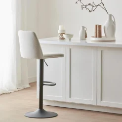 Oatmeal Fabric and Metal Adjustable Bar Stool