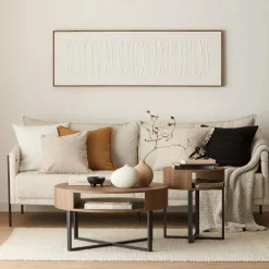 Oatmeal Fabric Sofa with Black Metal Legs