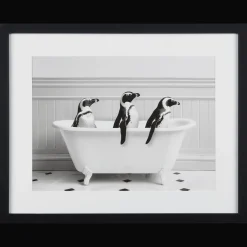 Penguins in Bathtub Printed Framed Canvas
