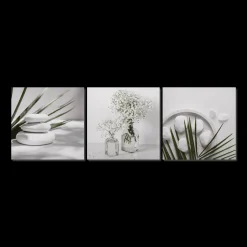 3-Piece White and Green Bathroom Wall Art