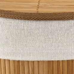 Round Bamboo Hamper with Lining and Faux Leather Handles