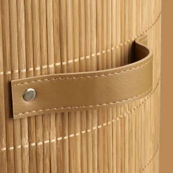 Round Bamboo Hamper with Lining and Faux Leather Handles