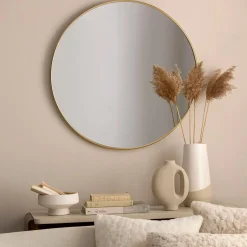 Round Gold Aluminum Frame Mirror