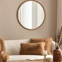 Round Mirror with Natural Frame