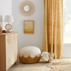 Round Natural Fiber Bead Mirror