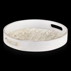 Round Patterned Wood Tray