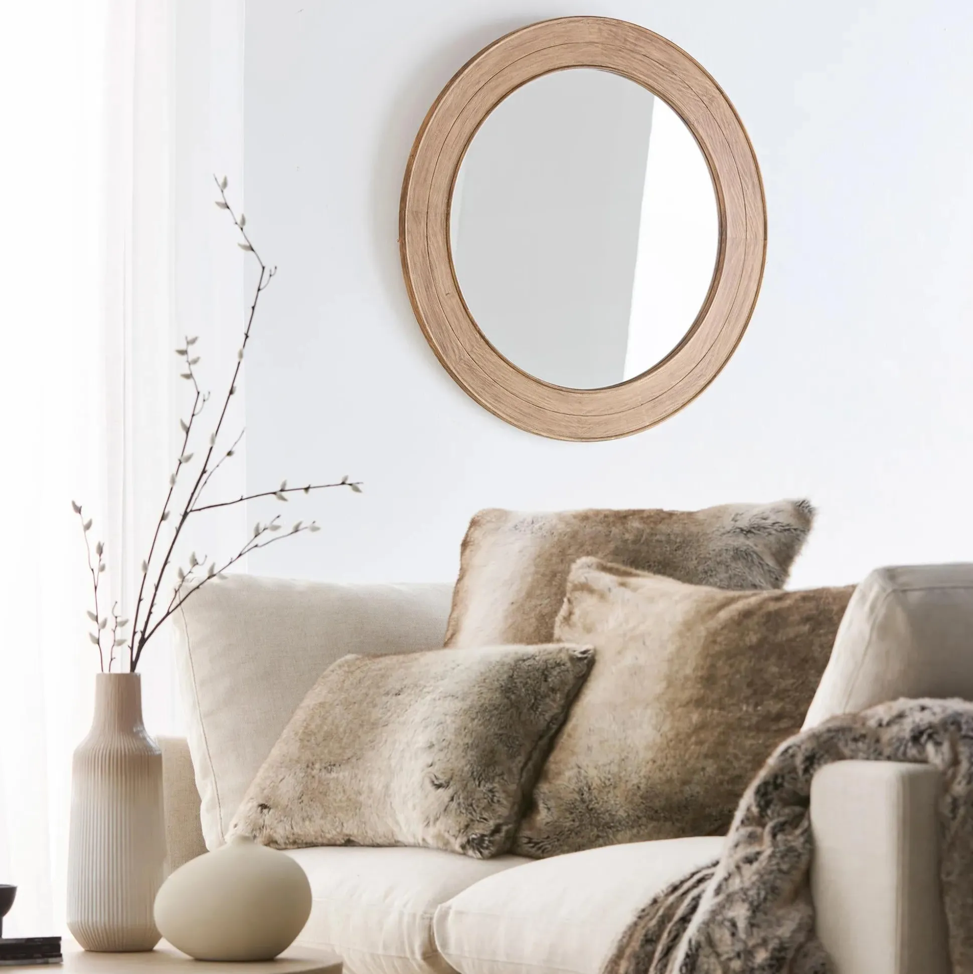Round Pine Wood Mirror