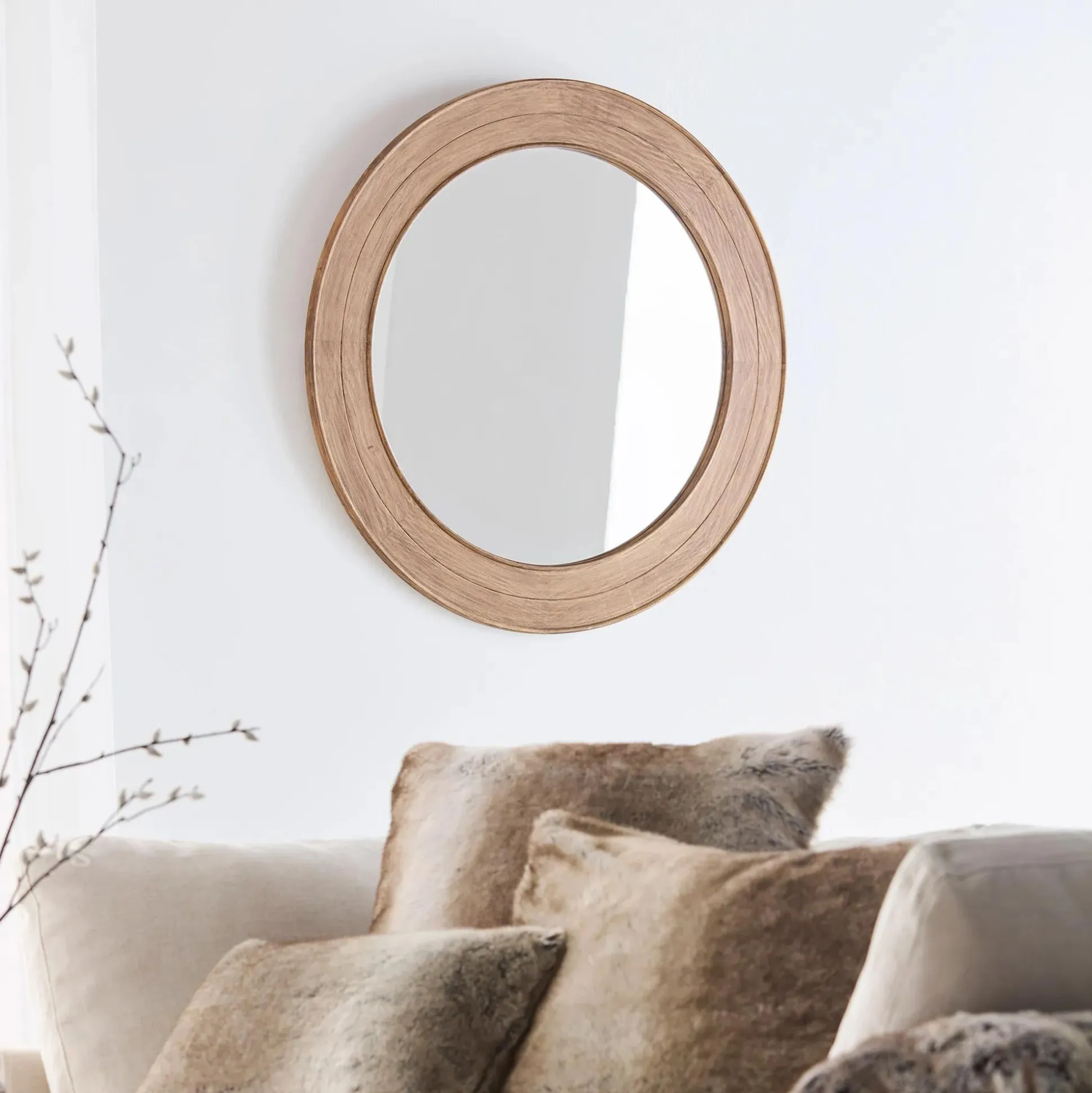 Round Pine Wood Mirror
