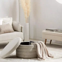 Round Storage Fabric Ottoman
