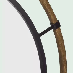 Round Wood-Framed Mirror