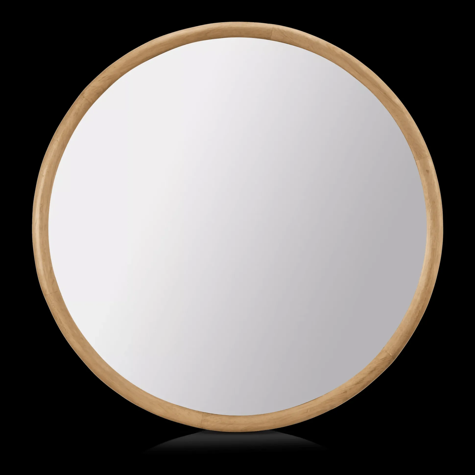 Round Wood-Framed Mirror