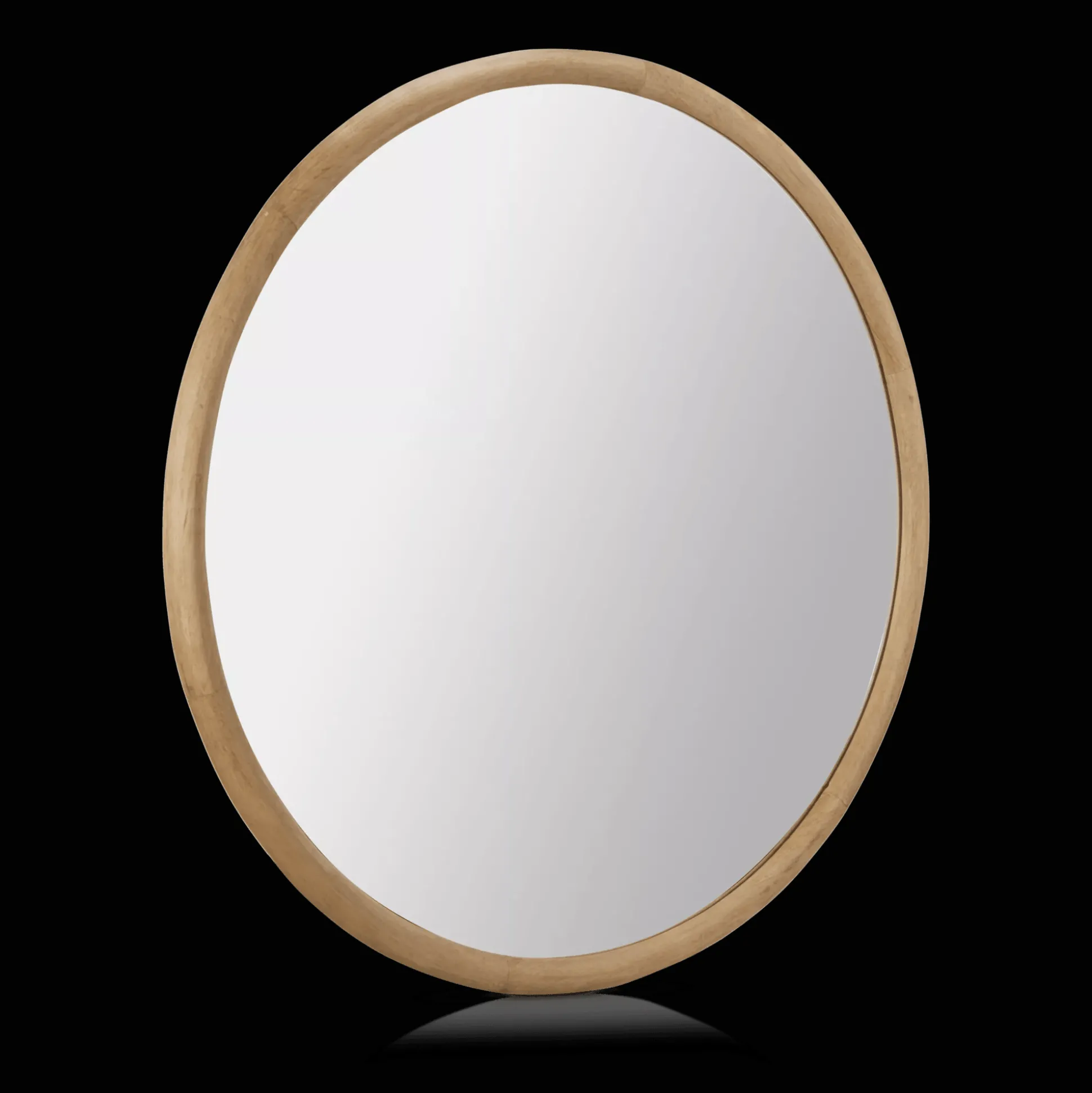 Round Wood-Framed Mirror
