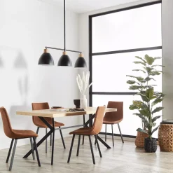 Rust Textured Faux Leather and Metal Dining Chair