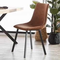 Rust Textured Faux Leather and Metal Dining Chair