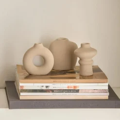 Set of 3 Beige Ceramic Vases