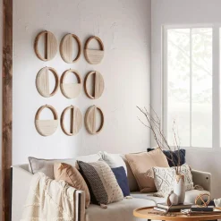 Set of 3 Mango Wood and Rope Circle Wall Decor