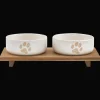 Set of 2 Pet Paw Ceramic Bowls