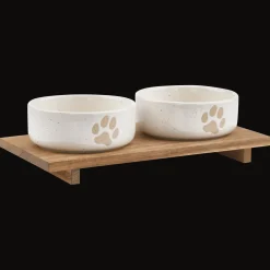 Set of 2 Pet Paw Ceramic Bowls