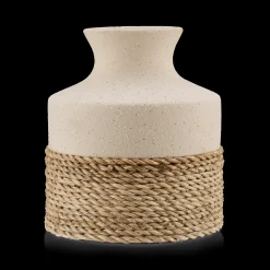 Speckled Ceramic and Rattan Vase