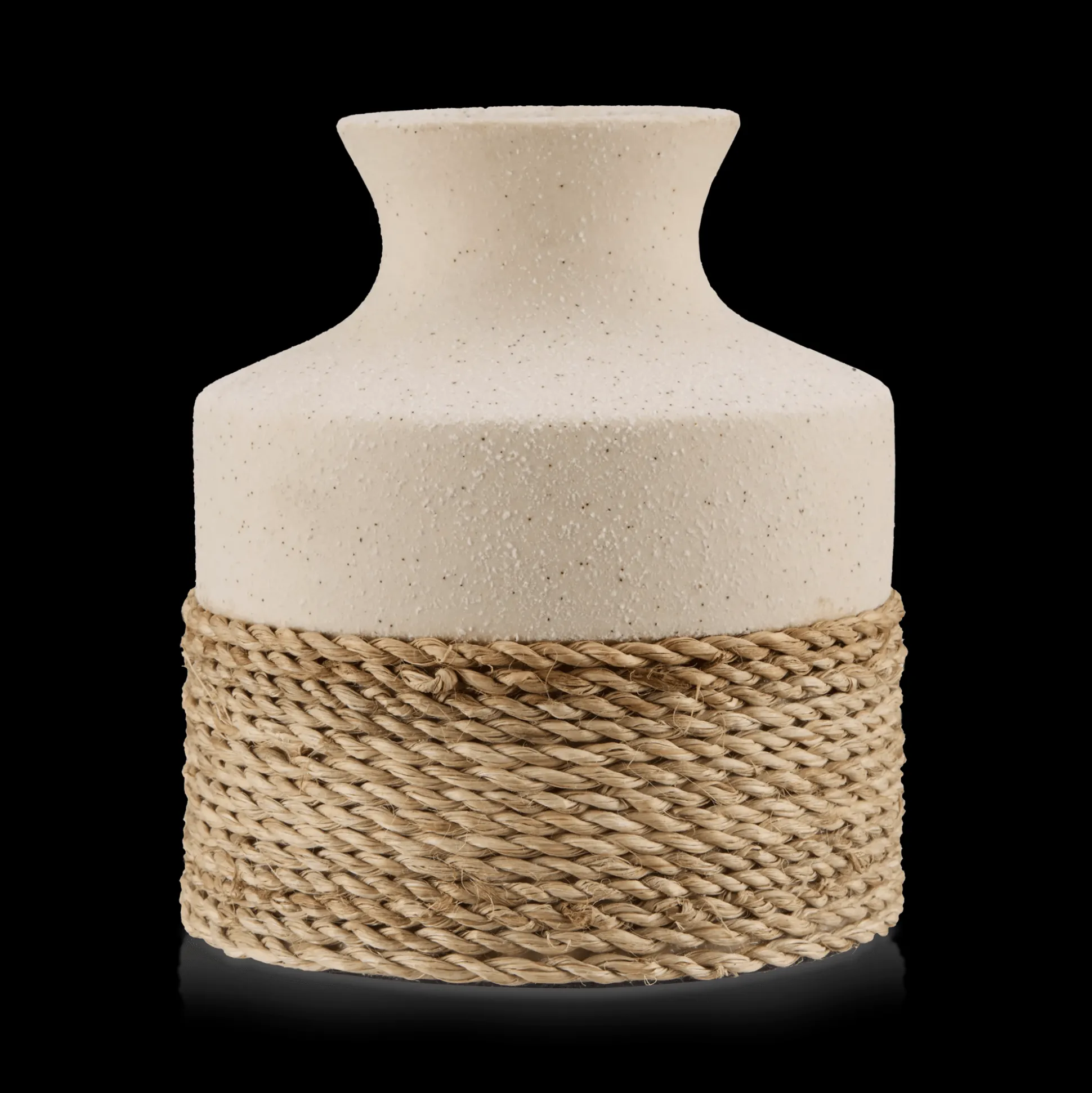 Speckled Ceramic and Rattan Vase