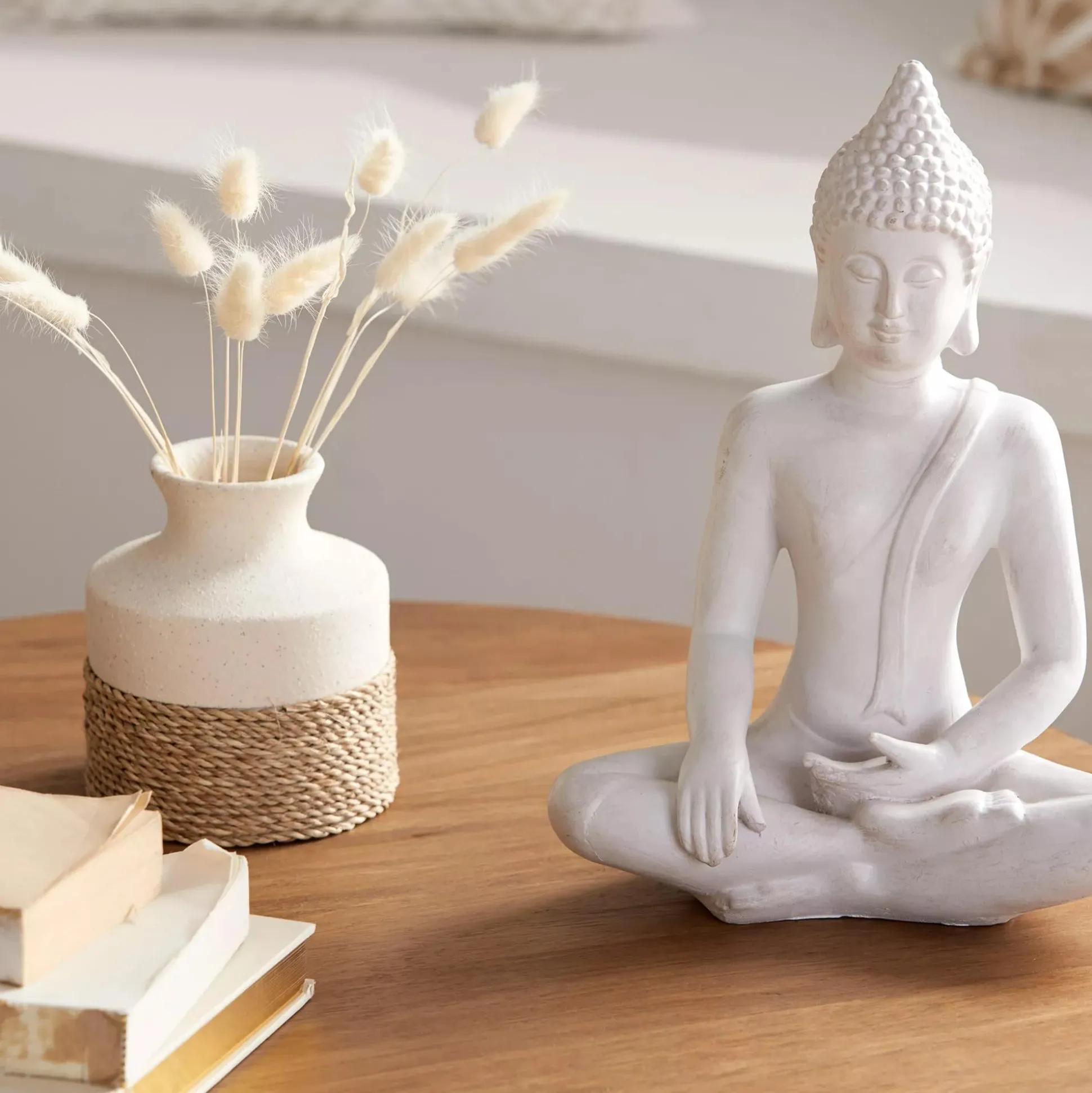 Speckled Ceramic and Rattan Vase