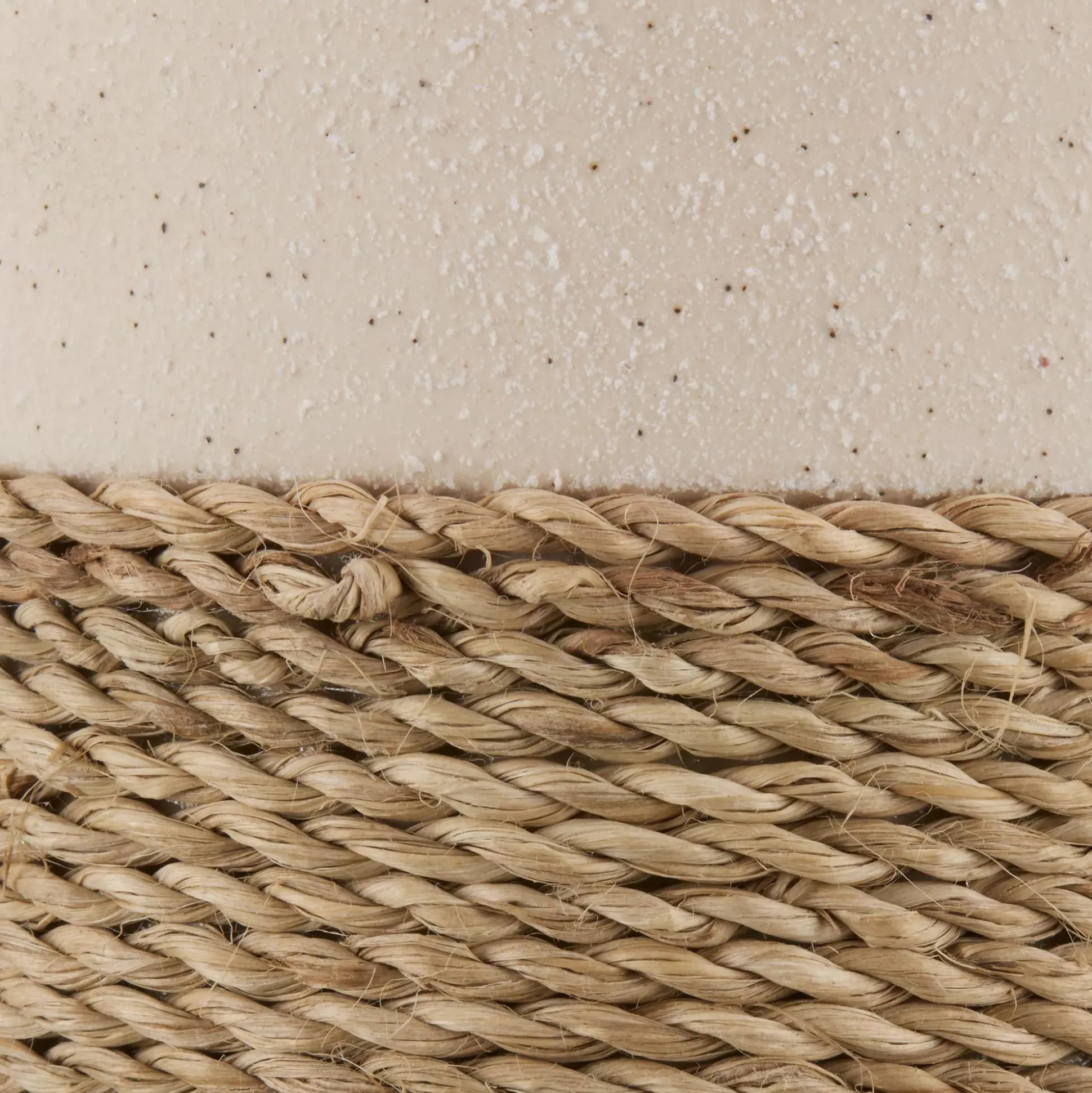 Speckled Ceramic and Rattan Vase