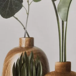 Succulents in Wood Vase Printed Framed Canvas