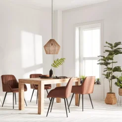 Textured Faux Leather and Metal Dining Chair