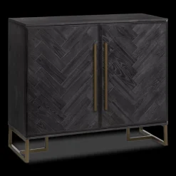 Two-Door Chevron Veneer and Metal Buffet