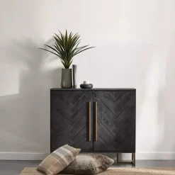 Two-Door Chevron Veneer and Metal Buffet