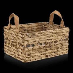 Water Hyacinth Crate with Faux Leather Handles
