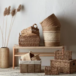 Water Hyacinth Crate with Faux Leather Handles