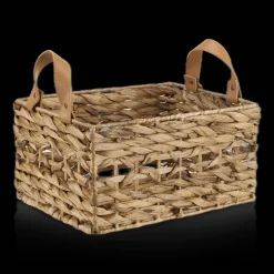 Water Hyacinth Crate with Faux Leather Handles