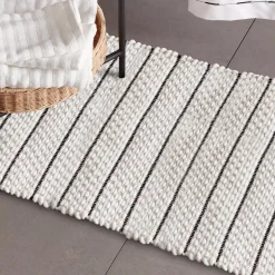 White Bathmat with Black Stripes