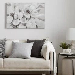 White Blossom Printed Canvas with Gel-Embellishments