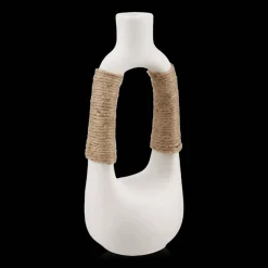 White Ceramic Oval Vase with Rope on Handles