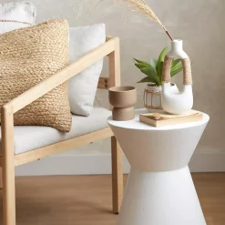 White Ceramic Oval Vase with Rope on Handles